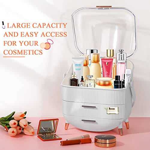 White Portable Makeup Organizer with Clear Lid