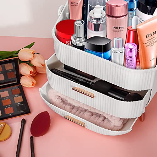 White Portable Makeup Organizer with Clear Lid