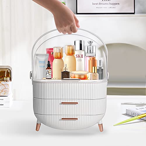 White Portable Makeup Organizer with Clear Lid