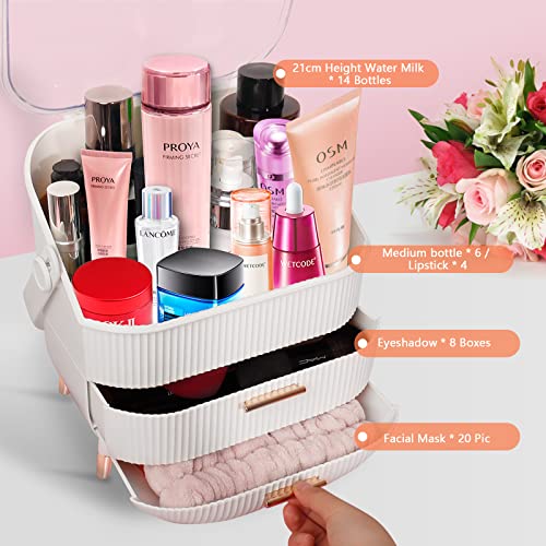 White Portable Makeup Organizer with Clear Lid