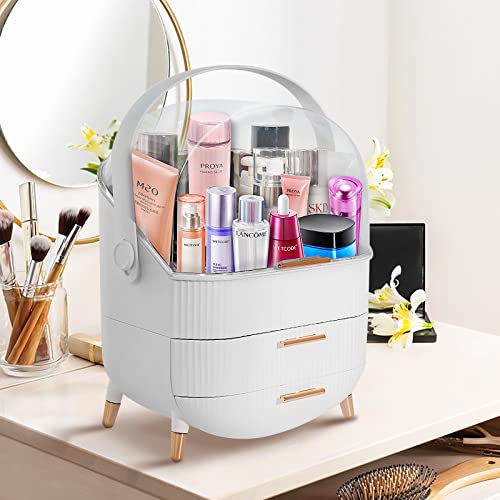 White Portable Makeup Organizer with Clear Lid