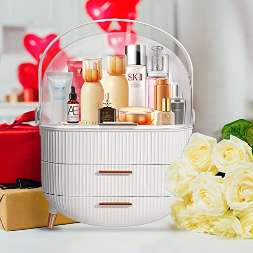 White Portable Makeup Organizer with Clear Lid