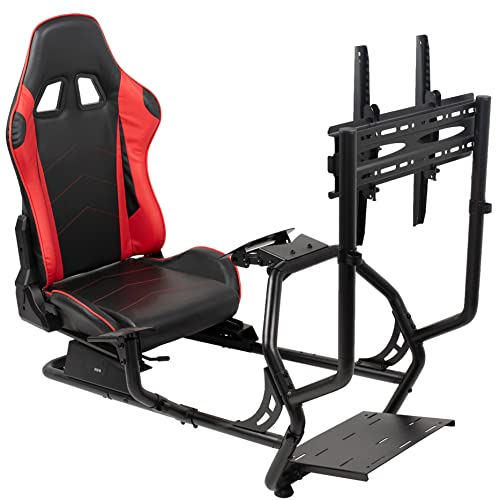 VIVO Racing Simulator Cockpit with TV Mount, Wheel Stand, Gear Mount, Chair and Frame Only, Fits Logitech, Thrustmaster, Fanatec, Compatible with Xbox One, Playstation, VESA 400x400, STAND-KIT-RACE1B