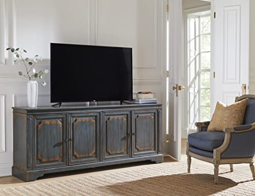 Martin Furniture 80" Heirloom TV Console, Entertainment Stand, Wood Accent Cabinet, Fully Assembled, Rustic Blue