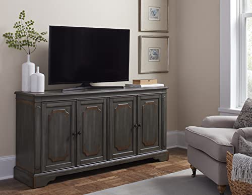 Martin Furniture 80" Heirloom TV Console, Entertainment Stand, Wood Accent Cabinet, Fully Assembled, Stormy Gray
