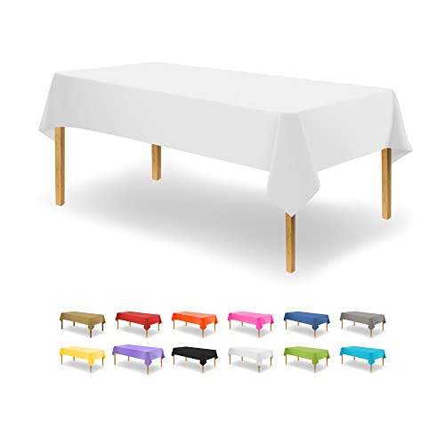 Party Dimensions White Disposable Plastic Tablecloth for Rectangle Tables (12 Pack) Table Cloths for Parties, Events & Weddings, Indoors & Outdoors, 54 x 108 inches, Plastic Table Cover