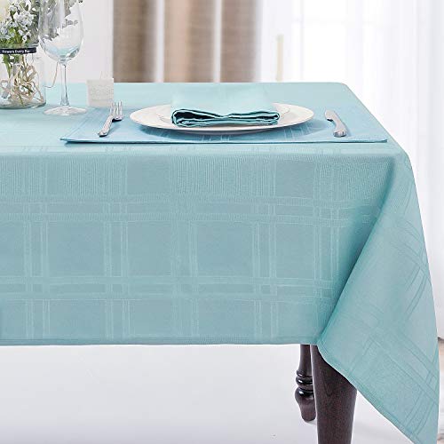 JUCFHY Soild Plaid Jacquard Spring Table Cloth Elegance Wrinkle Resistant Contemporary Woven Decorative Tablecloths, Spillproof Soil Resistant Holiday Table Cover, 52 X 70, Turquoise
