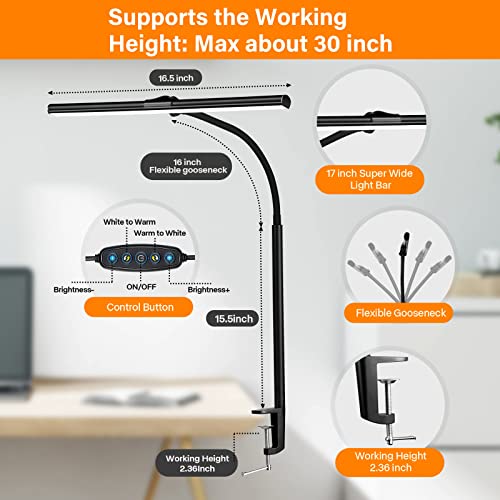 ZASTION LED Desk Lamp with Clamp and Gooseneck
