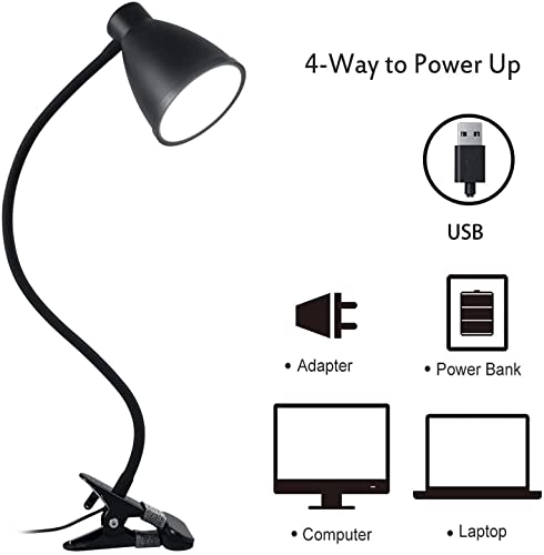 Black LED Clip-On Desk Lamp with Flexible Arm