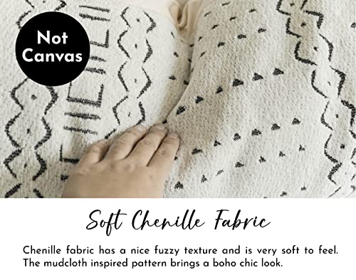 Off White Black Chenille Boho Lumbar Pillow Cover