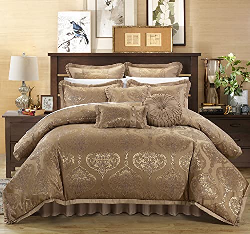 Gold Jacquard Motif King Comforter Set with Pillows
