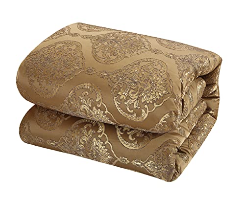 Gold Jacquard Motif King Comforter Set with Pillows