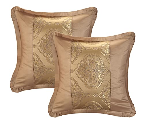 Gold Jacquard Motif King Comforter Set with Pillows