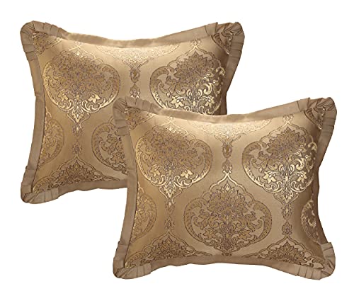 Gold Jacquard Motif King Comforter Set with Pillows