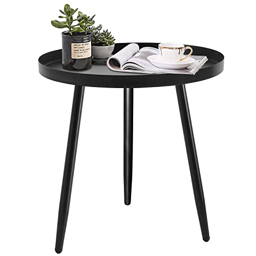 CADANI Round Side Table, Black Modern End Table, Metal Accent Table for Small Spaces, Living Room, Bedroom, Balcony, Easy Assembly, 15.8x18.9inches
