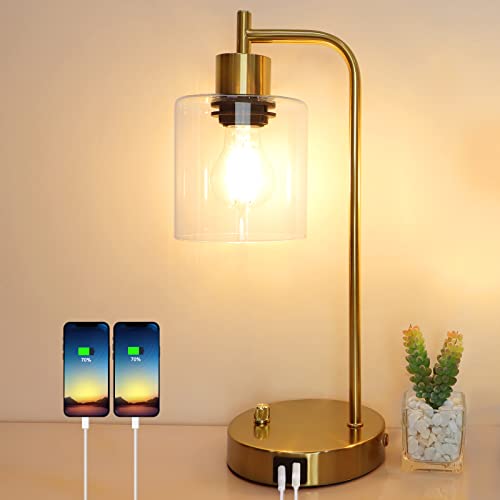 Gold Industrial Desk Lamp with USB Ports