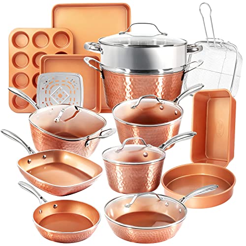 Gotham Steel Hammered Copper 20-Piece Cookware Set