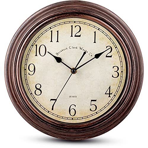 Vintage Silent Wall Clock - 12 Inch Rustic Bronze