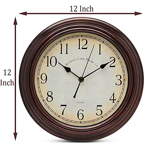 Vintage Silent Wall Clock - 12 Inch Rustic Bronze