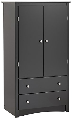 Prepac Sonoma 2 Door Armoire With Drawers, 20.75"D x 28"W x 38"H, Black