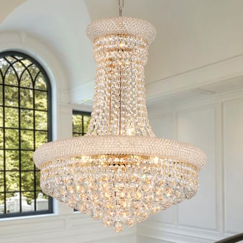 TMAFON Modern Gold Crystal Chandelier Light - Diameter 23.6" Ceiling Haning Chandelier, Pendant Lighting for Living Room, Dining Room, Foyer, Entryway, Hallway