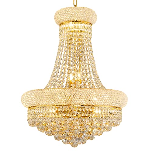 chandiry 12 Lights Gold Finish Empire Crystal Chandelier Lighting for Dining Room Living Room Foyer Hallway Bedroom Entryway (Dia 22'')