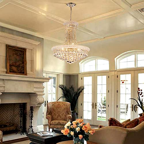 TMAFON Modern Gold Crystal Chandelier Light - Diameter 23.6" Ceiling Haning Chandelier, Pendant Lighting for Living Room, Dining Room, Foyer, Entryway, Hallway