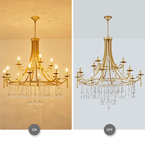 WUZUPS Candle Chandelier 12-Light Wagon Wheel Pendant Ceiling Light Modern Lighting Fixture for Bedroom Hallway Bar Kitchen Dinning Living Room Bathroom, Gold, E12 Base, 37" Wide 42.4" High