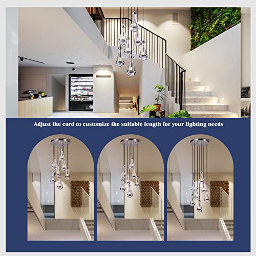 7 Light Raindrop Chandeliers, Adjustable Rope Pendant Lights Kitchen Island, Teardrop Pendant Brush Nickel Dining Room Lights Fixture Hanging Lamp Ceiling For Entryway Hallway Living Room Staircase