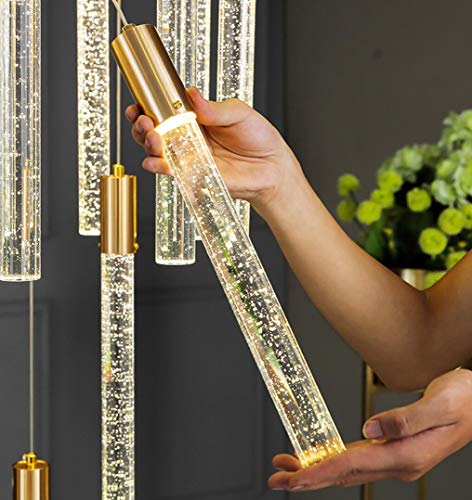 HAIXIANG 36 Lights 196" High Ceiling Chandelier Crystal Golden Light Fixtures Dimmable Pendant Lighting Foyer Chandelier Fixtures for Living Room Staircase Hallway Flush Mount Ceiling Light Gold Lamp