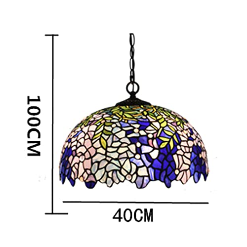 Large Tiffany Pendant Light Wisteria Design Stained Glass Hanging Lamp Handmade 16-Inch Chandeliers for Kitchen Dining Room Foyer Hallway Decorative Lighting