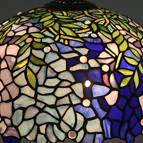 Large Tiffany Pendant Light Wisteria Design Stained Glass Hanging Lamp Handmade 16-Inch Chandeliers for Kitchen Dining Room Foyer Hallway Decorative Lighting