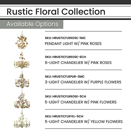 Hanover Rustic Floral Mini Chandelier in Antique Cream and Purple Hanging Light Fixture for Bedroom, Living Room, Hallway, Entryway, Kitchen 3 Lights Hardwire or Plug-in Swag