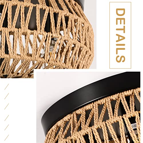 3-Lights Rattan Light Fixtures Ceiling Mount, Boho Farmhouse Woven Flush Mount Ceiling Light, Hand-Worked Cage Shade Rattan Ceiling Lights for Bedroom Kitchen Foyer Porch, Rustic Hallway Light Fixture