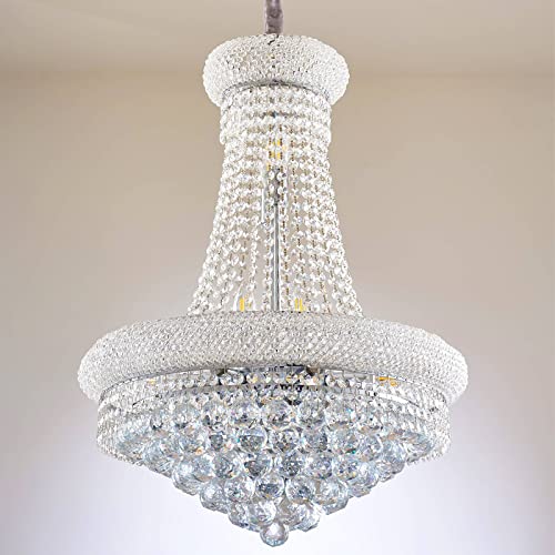 BEIRIO 12-Lights Chrome Finish Classic Empire Style K9 Crystal Ball Chandelier Ceiling Light for Living Room Foyer Dining Room Hallway Bedroom (22×32 inch) New Packaging Easy to Install