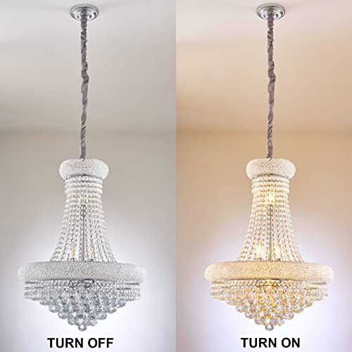 BEIRIO 12-Lights Chrome Finish Classic Empire Style K9 Crystal Ball Chandelier Ceiling Light for Living Room Foyer Dining Room Hallway Bedroom (22×32 inch) New Packaging Easy to Install
