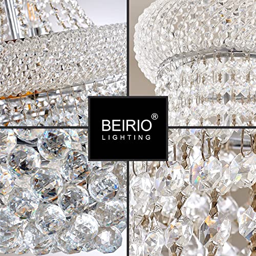 BEIRIO 12-Lights Chrome Finish Classic Empire Style K9 Crystal Ball Chandelier Ceiling Light for Living Room Foyer Dining Room Hallway Bedroom (22×32 inch) New Packaging Easy to Install