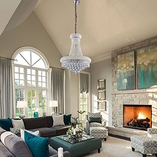BEIRIO 12-Lights Chrome Finish Classic Empire Style K9 Crystal Ball Chandelier Ceiling Light for Living Room Foyer Dining Room Hallway Bedroom (22×32 inch) New Packaging Easy to Install