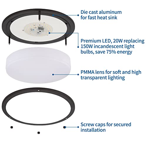 DAKASON 2Pack LED Flush Mount Ceiling Light Fixture, 13” 20W On/Off Switch to Select 3000K/4000K/5000K, Dimmable Ceiling Lamp for Kitchen, Living Room, Hallway, Oil Rubbed Bronze