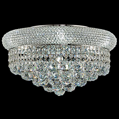 Homeooze 7 - Light Flush Mount Crystal Chandelier for Living Room Dining Room Entryway Hallway Bedroom Foyer Chrome Finish