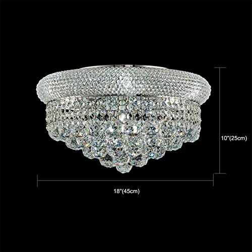 Homeooze 7 - Light Flush Mount Crystal Chandelier for Living Room Dining Room Entryway Hallway Bedroom Foyer Chrome Finish
