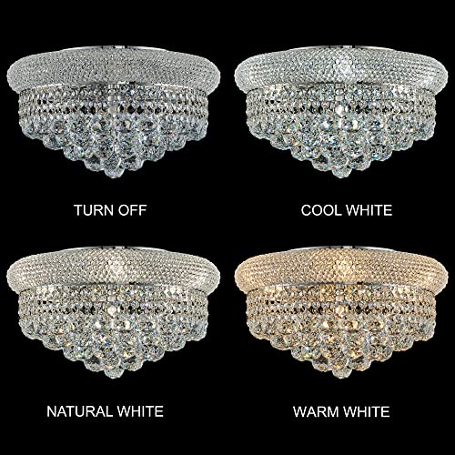 Homeooze 7 - Light Flush Mount Crystal Chandelier for Living Room Dining Room Entryway Hallway Bedroom Foyer Chrome Finish