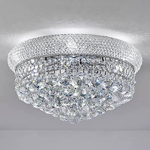 Homeooze 7 - Light Flush Mount Crystal Chandelier for Living Room Dining Room Entryway Hallway Bedroom Foyer Chrome Finish