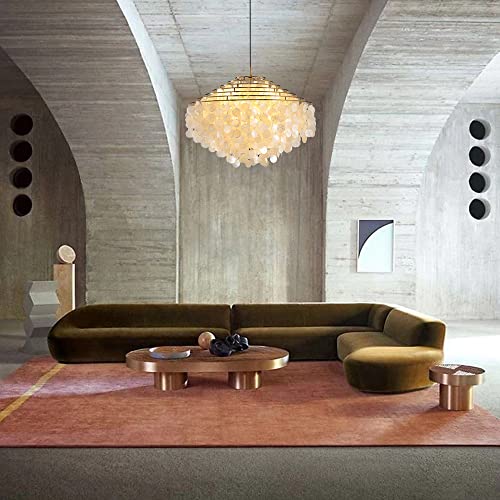 ZEDSUN Natural Capiz Shell Chandelier Lighting,Modern Beach Seashell Coastal Chandelier, Ceiling Hanging Round Layered Pendant Light for Living Room Bedroom Hallway Foyer,Wide-31.49",6 Lights