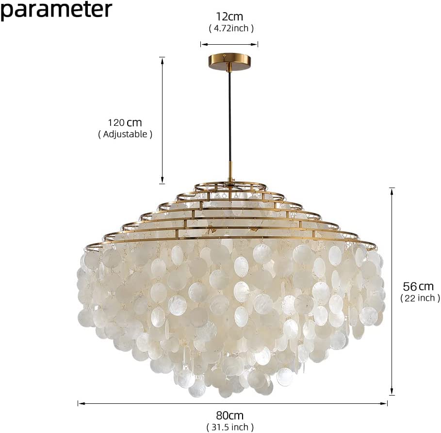 ZEDSUN Natural Capiz Shell Chandelier Lighting,Modern Beach Seashell Coastal Chandelier, Ceiling Hanging Round Layered Pendant Light for Living Room Bedroom Hallway Foyer,Wide-31.49",6 Lights