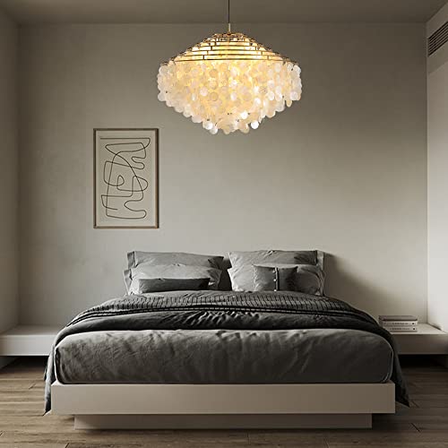 ZEDSUN Natural Capiz Shell Chandelier Lighting,Modern Beach Seashell Coastal Chandelier, Ceiling Hanging Round Layered Pendant Light for Living Room Bedroom Hallway Foyer,Wide-31.49",6 Lights
