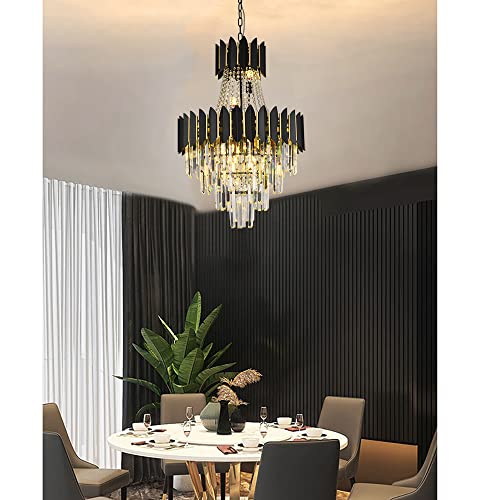 Afficat Modern Crystal Chandelier K9 Raindrop Crystal Chandelier Black Finish 4-Tier Crystal Pendant Ceiling Light Fixture for Dining Room Living Room Foyer Hallway (D24in-14 Lights)