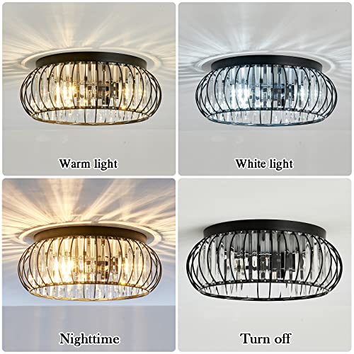 YYJLX 3 Light Flush Mount Ceiling Light Fixtures Modern Crystal Chandelier Black E26 Indoor Lighting for Hallway Bedroom Bathroom Foyer Living Room Dining Room Kitchen.