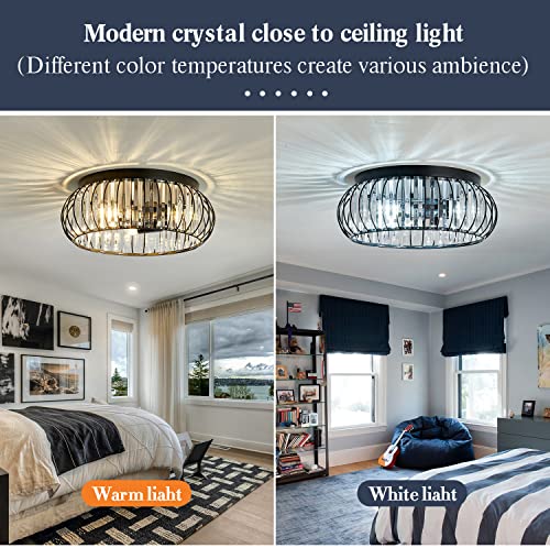 YYJLX 3 Light Flush Mount Ceiling Light Fixtures Modern Crystal Chandelier Black E26 Indoor Lighting for Hallway Bedroom Bathroom Foyer Living Room Dining Room Kitchen.