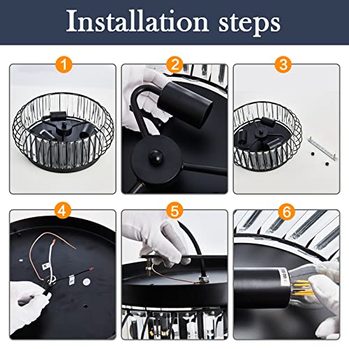 YYJLX 3 Light Flush Mount Ceiling Light Fixtures Modern Crystal Chandelier Black E26 Indoor Lighting for Hallway Bedroom Bathroom Foyer Living Room Dining Room Kitchen.